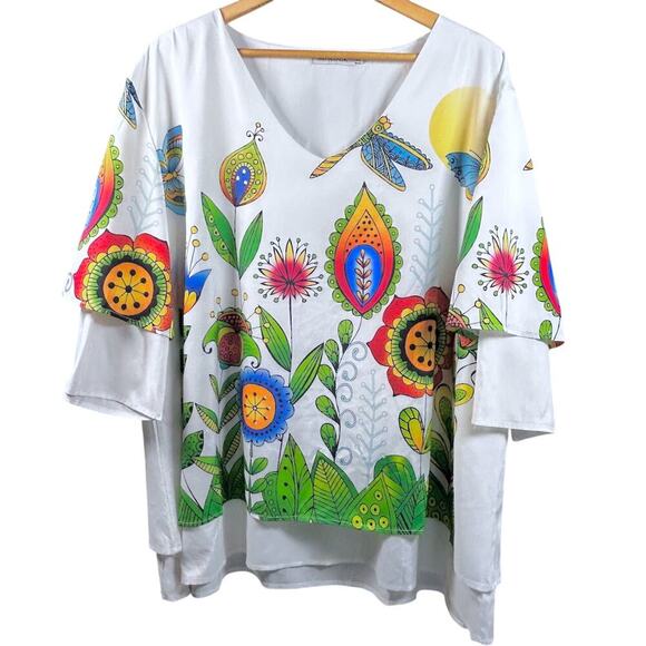 Misslook Dragonfly Floral Art to Wear Multicolor Lagenlook Top Size XXL NWOT - Picture 7 of 7